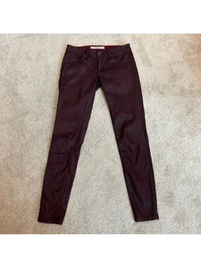 Burberry maroon burgundy faux leather wax skinny low rise jeans Sz 28